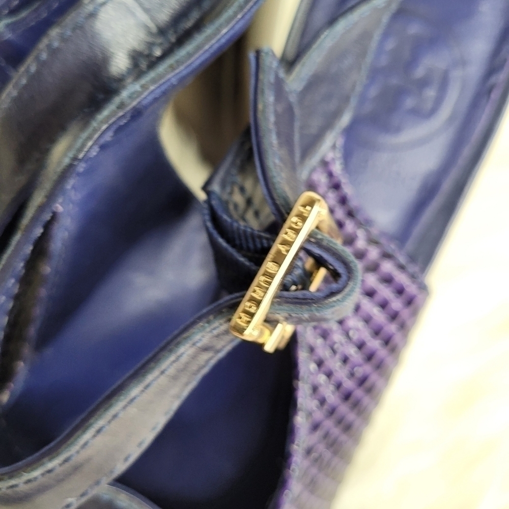 Tory Burch Purple Chunky Embossed Deidre Heels - Picture 9 of 14